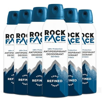 Rock Face Antiperspirant Deodorant for Men - Refined Sandalwood & Cedar Scent, 200ml Spray, 48 Hour Protection, Non-Staining, Multipack of 6