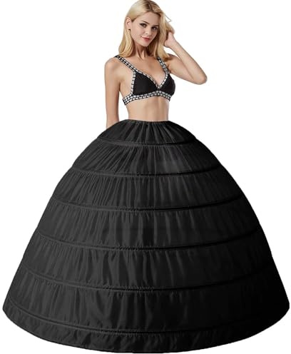 Generico Donna Crinoline Petticoat Sottogonna Gonna Ball Gown 6 Hoop Skirt Tromba Scivolo per Abito da Sposa 6 Cerchio Crinolina Rockabilly Sottoveste per Hallowen Matrimonio Carnevale(Nero,34)