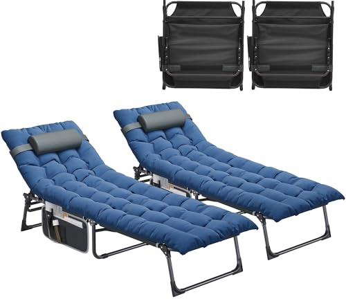 YITAHOME Lot de 2 Bains de Soleil avec Coussin 190x68x31cm Chaise Longue Réglable en 4 Positions, Transat Jardin Exterieur avec Appui-tête Capacité de Charge 200KG pour Jardin, Piscine, Bleu