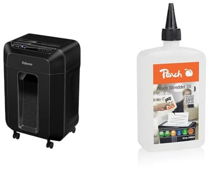 Fellowes Autofeed Aktenvernichter, AutoMax 90M, Minicut (P4) & Peach Aktenvernichter-Öl PS100-05 |Inhalt 355 ml | die Pflege für Ihren Aktenvernichter
