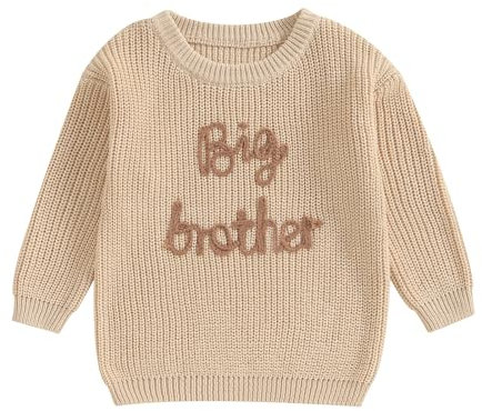 L&ieserram Baby Jungen Gestrickt Pullover Jumper Neugeborenen Kinder Langarm Strickpullover Pulli Kleinkinder Kleidung Outfit Knitted Sweater Bruder (Big Brother - Khaki, 12-18 Monate)