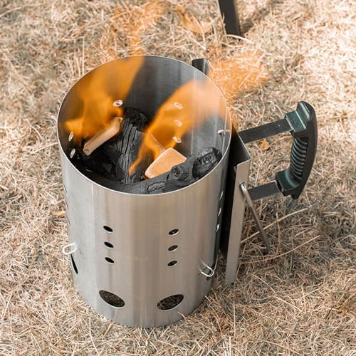 Jiawu Charcoal Chimney Starter, Quick Ignition Stainless Steel Construction BBQ Chimney Starter, Charcoal with Portable Design for Camping Barbecue Picnic Outdoor