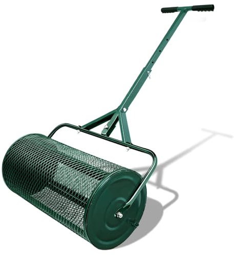 WUDLi Spandiconcime da 24 Pollici, Spanditore per Torba Durevole con Manico a Forma di T Regolabile per la Semina, Spandiletame antiruggine per la Semina (Verde)