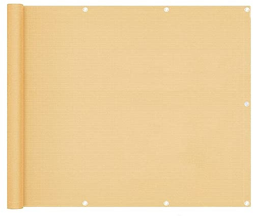 Balcony Privacy Screen 0.55x9m Screen Cover Privacy Shield Protector HDPE Material Eyelets and Cord Cable Ties Attached Yard Lawn Pergola Decking Pool Patio Beige Color 21922