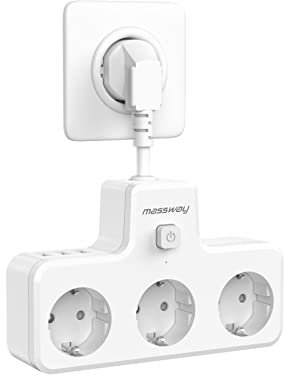Mehrfachsteckdose, massway USB Steckdose Erweiterungen 3 Fach Steckdosen mit 3 USB Anschluss, 6-in-1 Steckdosenadapter mit Kable USB Mehrfachstecker für Zuhause Büro