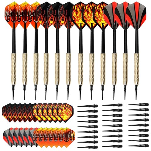 hioseyre Dart Needle Set,12 Soft Tip Darts,24 Dart Tails,100 Plastic Tips with Storage Box,Safety Dart,Plastic Darts for Leisure and Entertainment