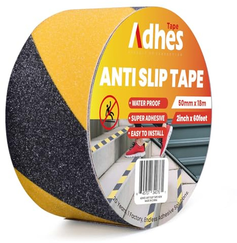 ADHES Noir Et Jaune Bande Adhésive Antidérapante 50MM X 18M Ruban Adhésif | De Hazard De Signalisation Bandes De SéCurité Antiderapant Escalier