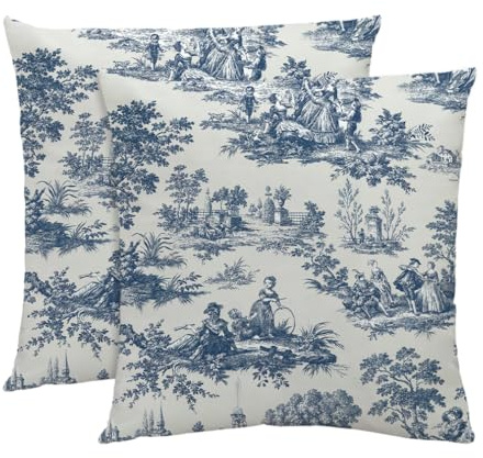 NIULAA 2-pack lyxigt sammet kuddfodral 50 x 50 blå dekorativ kudde soffkudde, mjuk vintage fyrkantig estetisk kuddfodral dubbelsidig fransk chic lantlig design