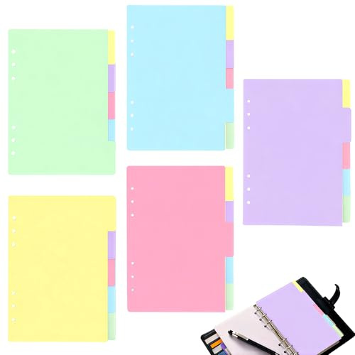 Separadores A5 para carpetas de anillas, 25 hojas de 6 agujeros, 5 colores, para carpetas, planificadores, cuadernos