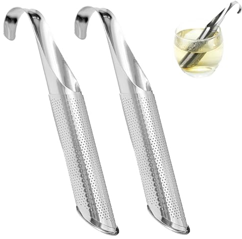 2 Infusores de acero inoxidable Tubo de acero inoxidable Colador de especias Hierbas Filtro de té y tapa universal, filtro de té para tetera, taza, taza, botella, lote de 2
