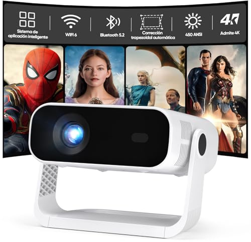 Proyector Inteligente con Aplicaciones integradas, resolución nativa 1080p, Compatible con 4K, 450 ANSI, Enfoque automático electrónico, corrección Trapezoidal automática, WIFI6 y Bluetooth 5.2.