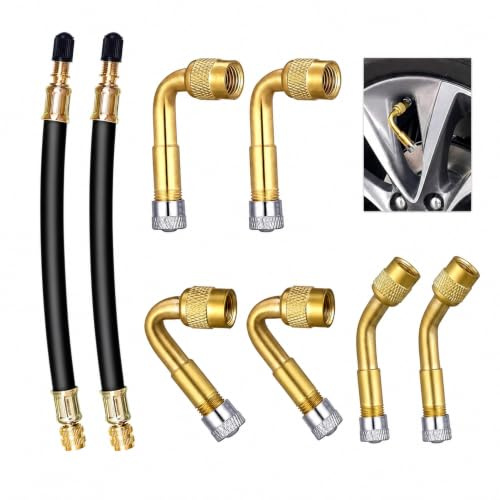 Rallonge Valve Pneu, Kit 8 Pièces Coudées 45° 90° 135° et Flexibles 180 mm