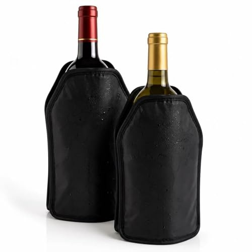Pack de 2 Fundas Enfriadoras para Vino 15 x 22 x 1,5 cm, con Gel Refrigerante Reutilizable, Enfriador para Botellas de Vino, Cava y Champán, Negro