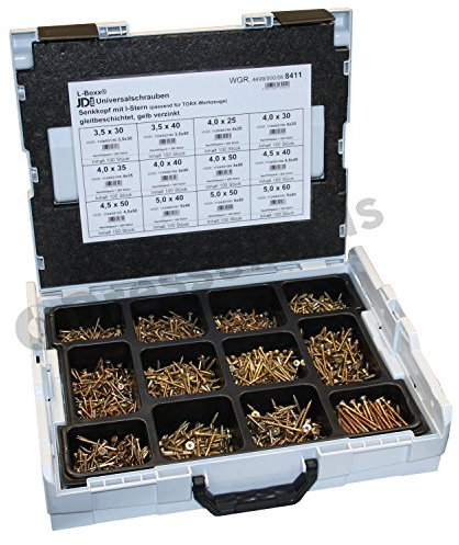 Dresselhaus 0/4499/000/8411// /06 Sortimo L-Boxx bestückt mit JD Plus Universalschrauben Senkkopf mit I-Stern gelb-verzinkt , Grau