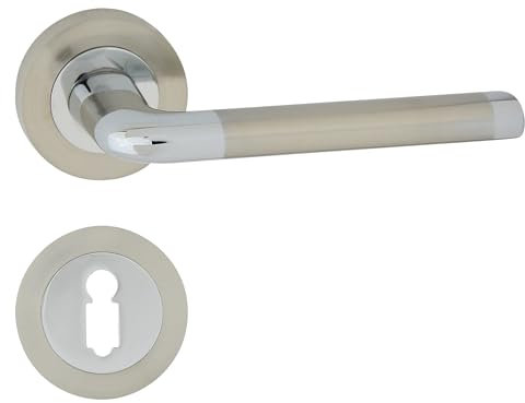 Domino ELIZABETH-R M6/M9 Ensemble de Poignées Pour Serrure à Clé BB - Rosace Ronde - Pour Chambre, Bureau, Cave et Intérieur - Chrome