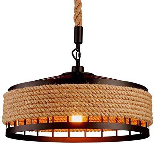 Suspension en corde de chanvre rétro vintage - Lustre rond suspendu - Hauteur réglable - E27 - Lampe suspendue industrielle - Lampe de plafond tissée à la main - Classe énergétique A++