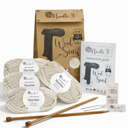 Needle It® – Kit completo per principianti con ferri da maglia – Crea la Tua Sciarpa di Lana – Idea Regalo Perfetta per Amanti del Fai-da-te (Beige)