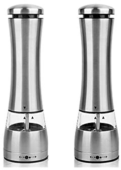 FURUIWUFENG Pepper grinder Electric Salt and Pepper Grinder - Battery Operated with LED Light Refillable Automatic One-Hand Operated Pepper and Salt Mill Set Pepper blender