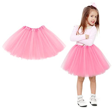 WLLHYF Jupe Tutu À 3 Couches en Tulle Étoile Danse pour Bébé Robe De Noël Costume De Princesse pour Fille De 2 À 7 Ans Blanc Rose Taille Unique