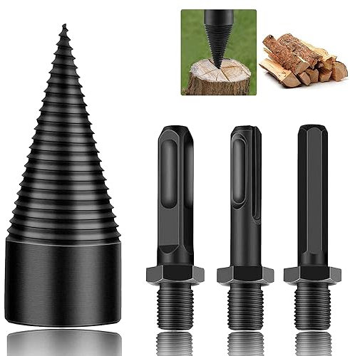 Broca para Cortar Leña Juego,Taladro de Cono,Taladro Divisor de Leña,Cortador de Troncos,Broca de Madera Para Leña,Astilladora de Troncos Broca Cónica, Cuadrado, Redondo, Hexagonal (42mm)
