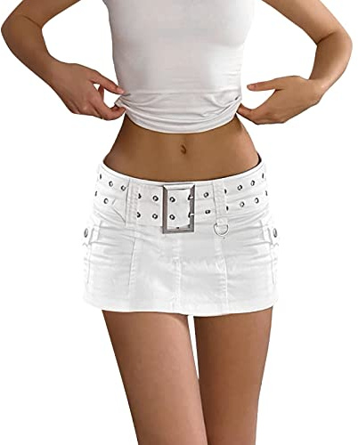 Jupe court en jean pour femme - Moulante avec poche - Trapèze - Sexy - Mini en denim - Crayon/été, Blanc.