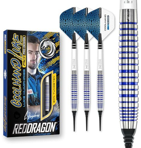 RED DRAGON Luke Humphries TX3 Cool Blau SE 20 Gramm Premium Wolfram Softip Dart Set mit Flüge und Schäften