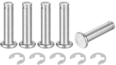 QUARKZMAN 5Set M6x25mm Perno Posizionamento Cilindrico Elastico Albero Acciaio Inossidabile 304, Perno Posizione Cilindro Cerniera Scanalato Testa Piatta con Ring Fissaggio Clip E, Argento
