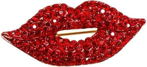 Chenxiaonan Rouge Lèvres Strass Broche Pin Femmes - Sexy Cristal Brillant Bouche Pour Fête Mariage Bijoux Accessoires Cadeau, Métal