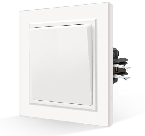 CNBINGO Glattes Hautgefühl Rocker Lichtschalter mit Krallen - Modern Wandschalter Unterputz - Einfach Wippschalter mit Hautfreundliche Mattierte Platte - 1 Fach 1 Weg - Weiß