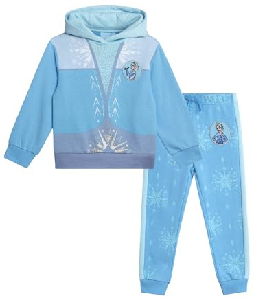 Disney Girls' Frozen Sweatsuit Set, Elsa Hoodie Sweatshirt and Jogger Sweatpants, Princess Outfit for Toddler Girls, 3T-7, Elsa Light Blue, 6