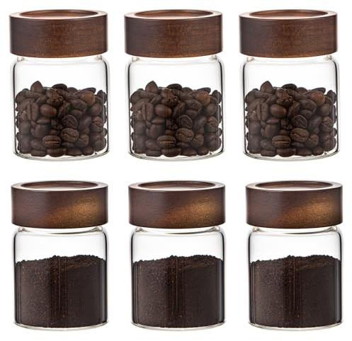 Foyofly Barattoli di vetro con coperchio, barattoli per spezie con coperchi in legno a vite, ermetici, per sale marino, paprika, erbe, cannella, caffè, condimenti, fermentazione, decapaggio