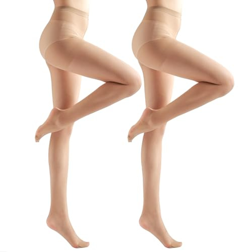 RubyRunk 2 Pairs Women's Sheer Tights with Run-Resist,20D Ladies High Waist Support Control Top Pantyhose with Reinforced Toes(nude-xl)
