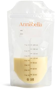 Annabella 50 Pcs BPA Free Breast Milk Storage Bags, 200 ml Milk Bags for Breastmilk Storage, Double-Seal Milk Storage Freezer Bags, Breastmilk Storage Bags, Breastfeeding Bags for Milk