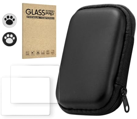 Custodia Rigida + 2 Protezioni per lo Schermo per R36S/R35S/RGB20S, Custodia Protettiva per Console di Gioco Portatile Antiurto, Borsa per la Conservazione dei Viaggi (2PCS + Nero)