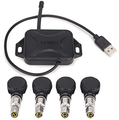 Erisin Capteur de Pression des Pneus USB Universel Système de Surveillance de la Pression des Pneus Module USB TPMS Manomètre des Pneus avec 4 Capteurs Internes pour Autoradios Android