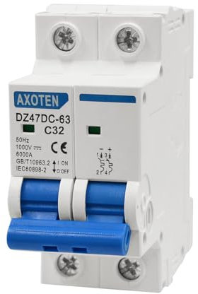CHENGPI Disjoncteur DC 1000V 2P 32A,Interrupteur de Coupure DC pour batteries et Systèmes Solaires Photovoltaïques/Systèmes à Courant Continu,35mm Montage Sur Rail DIN