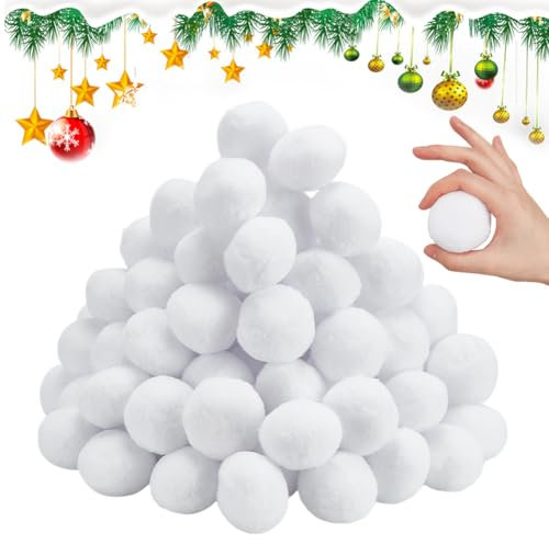 NBEADS 100 Pcs White Fake Snowballs, 5x4cm White Plush Snow Soft Ball Artificial Snowballs Realistic Snow Plush Balls for Winter Snow Fight Christmas Decorations