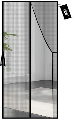 YRH Magnetic Fly Screen Door,Fiberglass Enhanced Screen Mesh,with Stay Open Buckles,Heavy Duty Self-Sealing Mesh,Powerful Magnets,No Drill Installation (80x200 cm, Black)
