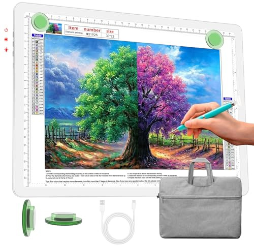 Phylosal Rechargeable A4 Light Pad with Carry Bag, Ultra-Thin Magnetic Tracing Light Box for Drawing, Diamond Art Painting Light Board with Side Button, Super Bright Light Table for Sketching (White)