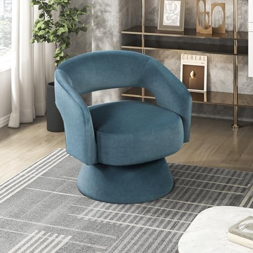 Lexicon 360 Degree Swivel Accent Chair, Modern Comfy Velvet Round Barrel Chair, Open Back, Plush Foam Cushions, Metal Swivel Base for Living Room/Bedroom/Office, Dark Teal