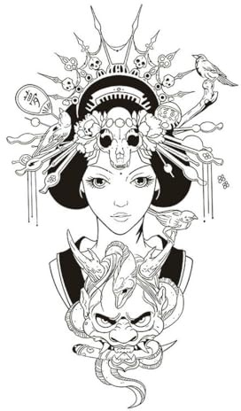 5 PCS Girl Geisha Herbal Tattoo Sticker Semi-permanent Icke-reflekterande Juice Simulation Tattoo Arm Sticker