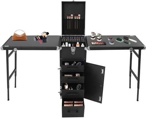 BAOCHADA nagelbord för manikyrbord, professionellt manikyrbord med 360° rullfunktion, bärbart nagelbord med bromsar och acetonbeständigt för nagelteknik och kosmetikstudio (svart)