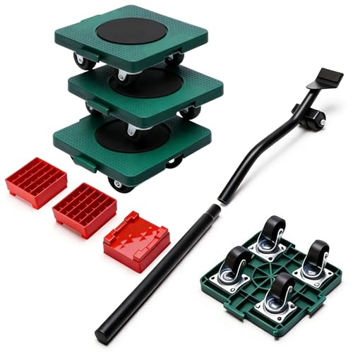 Ruedas para Muebles Pesados 360° Giratorias, Empalmables Extensibles Carga 500kg, Palanca Extensible 62cm Antideslizante, Ruedas Transporte Electrodomésticos Sofá Armario para Hogar Garaje