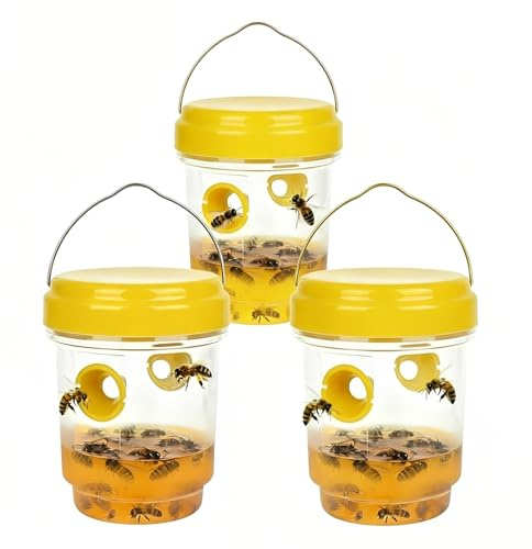 3 Piezas Trampas para Avispas Exteriores,Atrapa Avispas Exterior Efecto de 360 Grados, diámetro de 9 x 13 cm,Wasp Trap para Jardín, Balcón y Camping, Sin Productos Químicos
