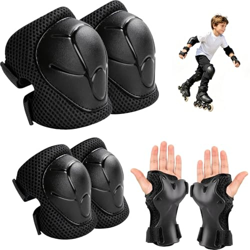 Protection Roller Enfant 6 en 1, Kit Ensemble de Protection avec Genouillères Coudières et Protège Poignets Ajustables, Equipement pour Patinage Vélo Skateboard Trotinette Roller