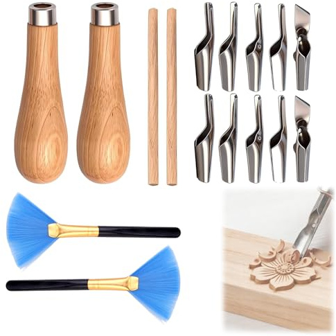16PCS Lino Printing Kit, Stainless Steel Lino Cutting Tools Set with Brush Attachment, Fine Line Engraving and Wood Carving for Artistic Design, for Beginners and Professionals