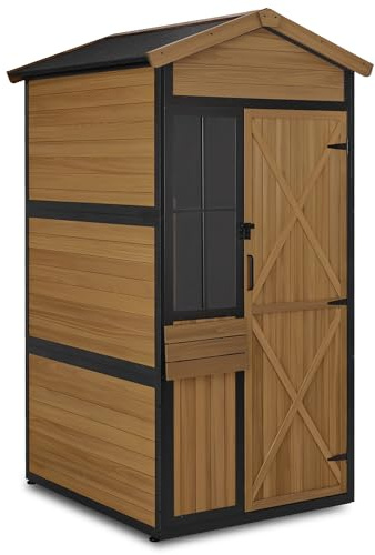 M MCombo Armoire de Jardin en Bois avec Structure métallique et 3 étagères, abri à Outils résistant aux intempéries, abri de Jardin d'extérieur étanche, 2750 (Naturel)