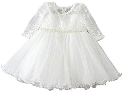 Selene Robe à manches longues en dentelle avec broderie ivoire pour baptême - Pour filles et enfants - Robe de mariage, anniversaire, fête de demoiselle d'honneur et baptême pour bébé