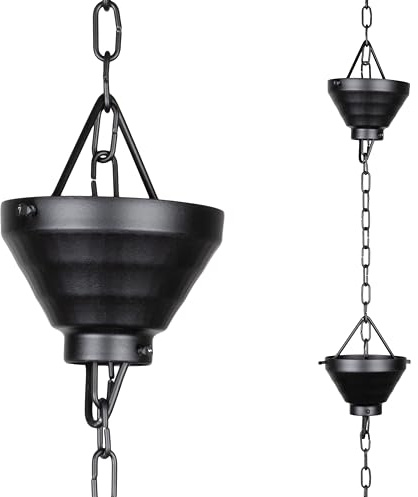Monarch Rain Chains Aluminum Siam Rain Chain, 8.5 ft Black Powder Coated Aluminum Decorative Rain Catcher Chain for Gutters, Aluminum Rain Gutter Replacement Downspout