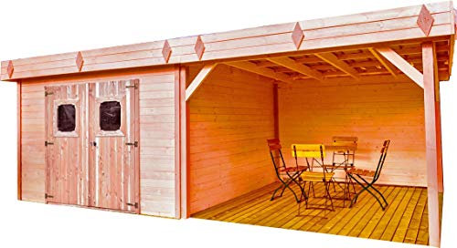 Blockbohlenhaus, massives Douglast, flaches Dach – 8,47 m²